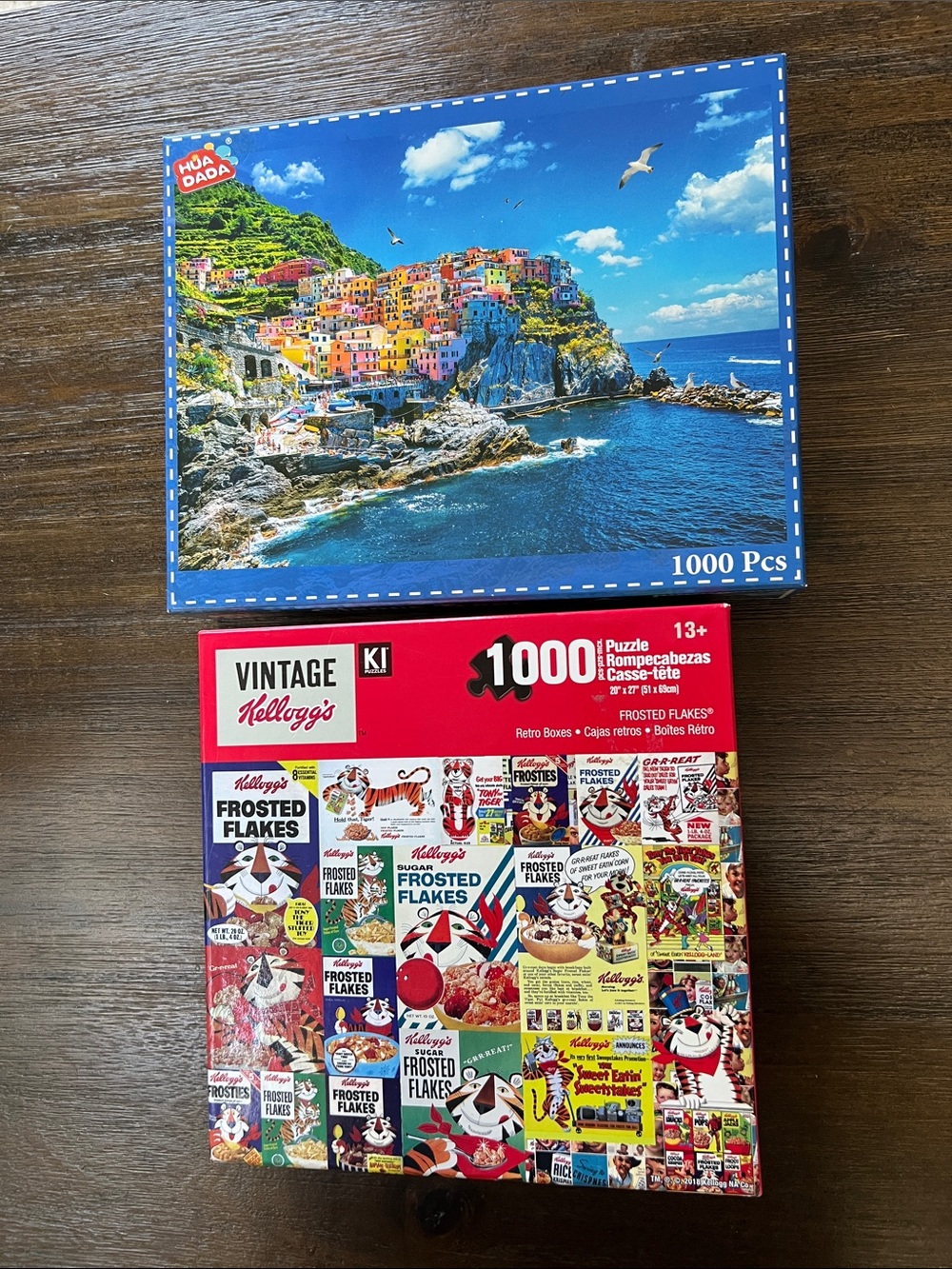 2 - 1000-Piece Puzzles — Mountain scene and Kellogg Frosted Flakes